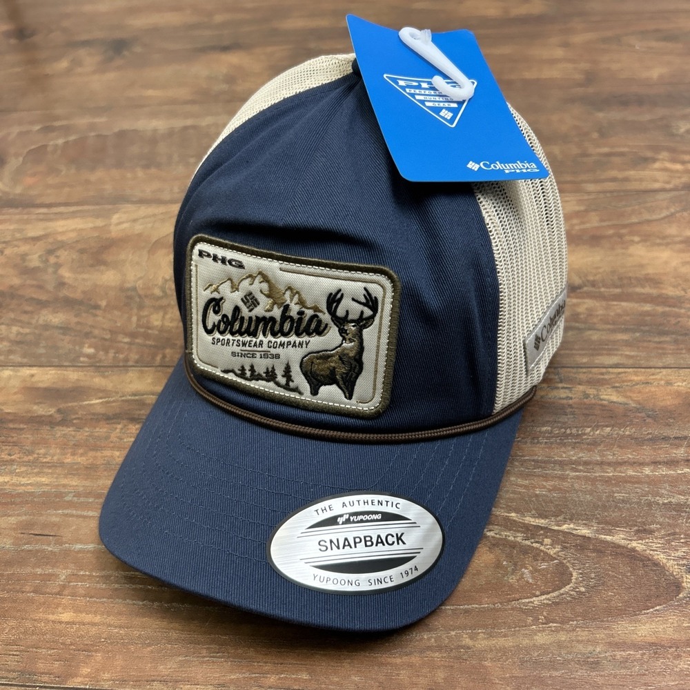 Columbia Phg Big Buck Mesh Snap-Back Cap Blue Tan Hunt‎ Line Unisex NWT